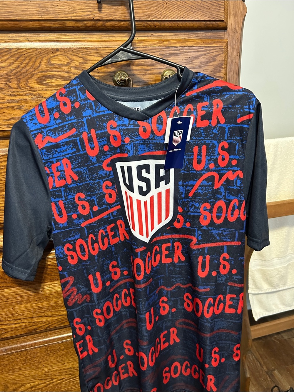 USA Soccer Graphic Tee - Red & Navy.  Adult size S